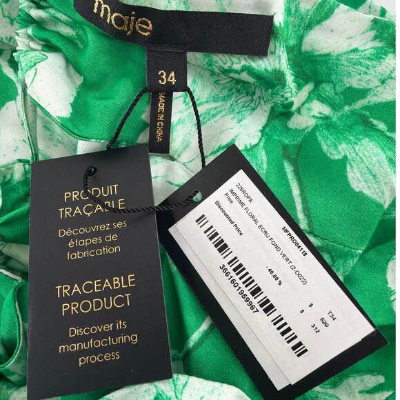 Maje Ecru Green Imfrime Floral Patterned Maxi Dress Size 34/XS - Picture 3 of 10